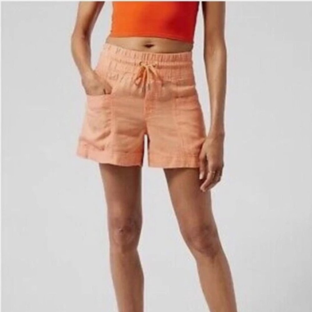 Athleta Cabo Linen 4" Short | Coral Peach | EUC | 14